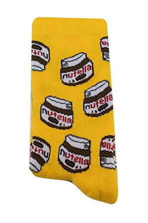 Unisex Nutella Desenli Çorap Sarı - LksÇrp01