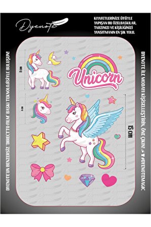 Unicorn At Renkli Colorful Kumaş Aplike Yama Ütü Ile Yapışan Transfer Kağıdı Dtf Arma
