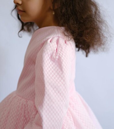 Kız Çocuk Elbise Kabarık Elbise  Fisto Şeker Pembesi Renk