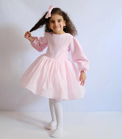 Kız Çocuk Elbise Kabarık Elbise  Fisto Şeker Pembesi Renk