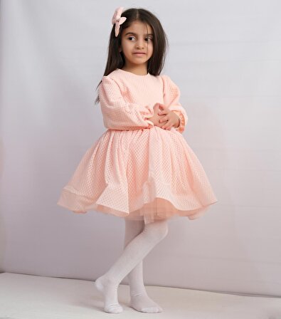 Kız Çocuk Elbise Kabarık Elbise  Fisto Somon Renk