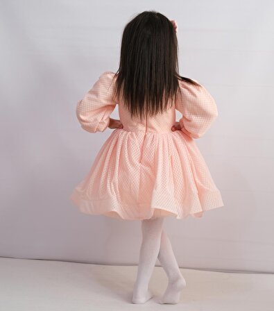 Kız Çocuk Elbise Kabarık Elbise  Fisto Somon Renk