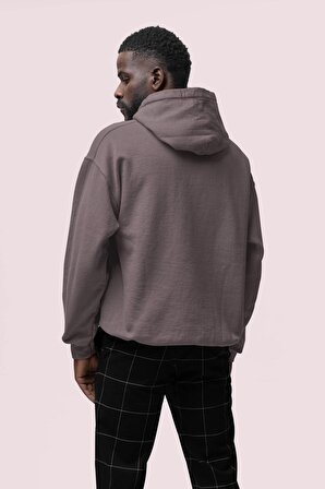 Dark Baskılı Gri Erkek Kapüşonlu 3 iplik Şardonlu Ribanalı Sweatshirt Hoodie