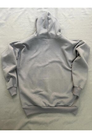 Dark Baskılı Gri Erkek Kapüşonlu 3 iplik Şardonlu Ribanalı Sweatshirt Hoodie