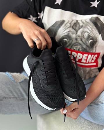 OrtopedikRahat Taban Triko Siyah BeyazKadın Sneaker