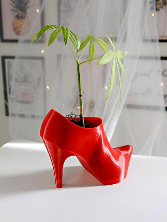 Topuklu Ayakkabı Dekoratif Vazo - Kırmızı - Bioplastik