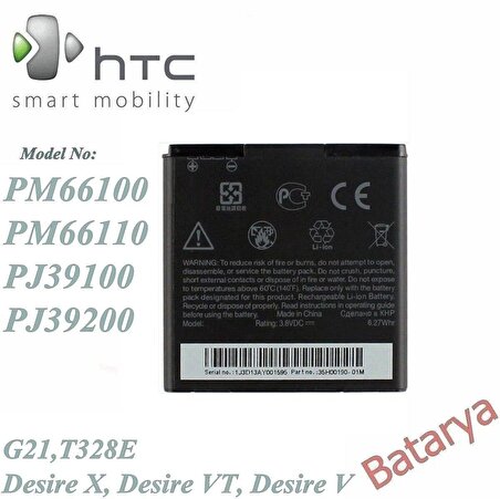 HTC Desire X Batarya HTC Desire G21 V VT T328E Pm66100 Pj39200 Pj39 Uyumlu Batarya
