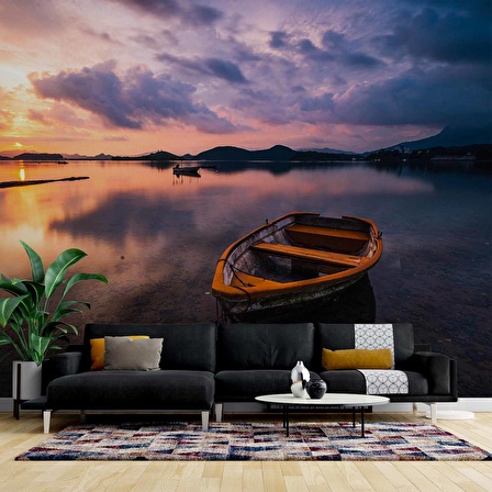 Sandal Göl Günbatımı Manzaralı Duvar Kağıdı Baskı