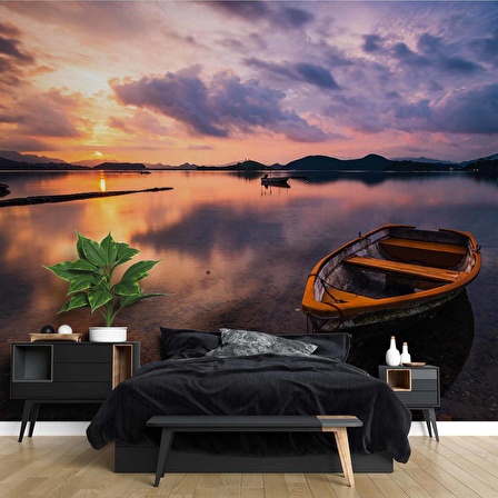 Sandal Göl Günbatımı Manzaralı Duvar Kağıdı Baskı