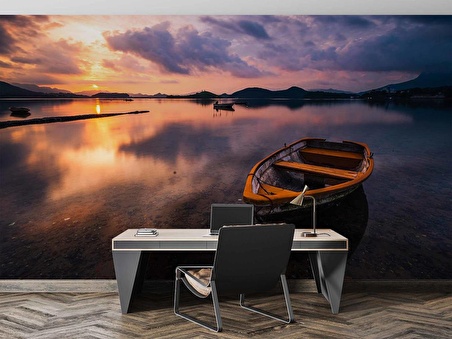 Sandal Göl Günbatımı Manzaralı Duvar Kağıdı Baskı