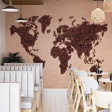 Kahve Çekirdeği Dünya Haritası Duvar Kağıdı Baskı