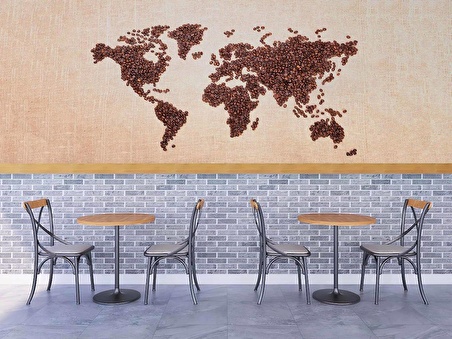 Kahve Çekirdeği Dünya Haritası Duvar Kağıdı Baskı