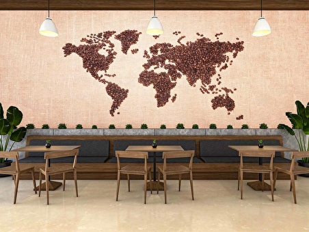 Kahve Çekirdeği Dünya Haritası Duvar Kağıdı Baskı