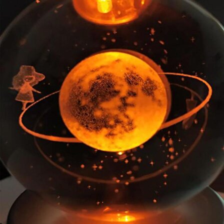 Kristal Satürnlü Kız Tasarımlı Renk Değiştiren Cam Küre Hediyelik