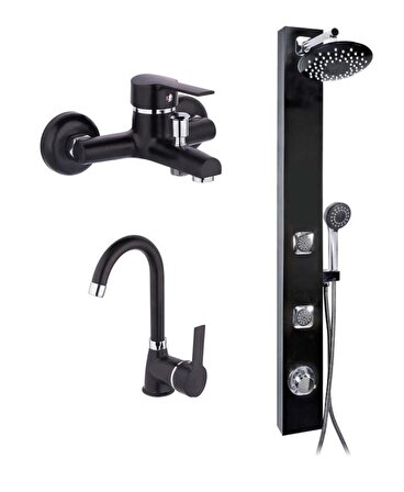 Elya Defne Banyo + Lavabo Bataryası + Gül Siyah Tepe Duş Seti
