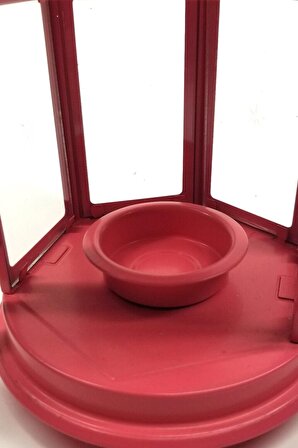 Metal Tealight Mum Feneri Şamdan Mumluk Taşıyıcı 25,5cm Kırmızı Ma096