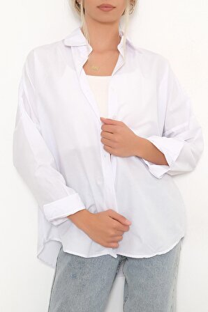 Klasik Oversize Gömlek  Beyaz - 10404.1247. Beden S
