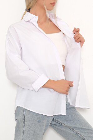 Klasik Oversize Gömlek  Beyaz - 10404.1247. Beden S
