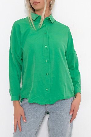 Klasik Oversize Gömlek  Yeşil - 10404.1247. Beden S