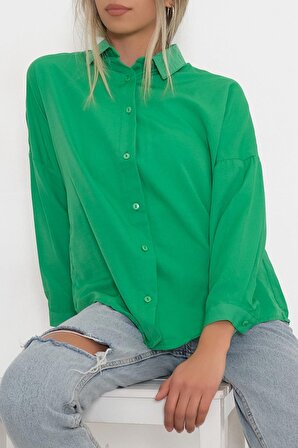 Klasik Oversize Gömlek  Yeşil - 10404.1247. Beden M
