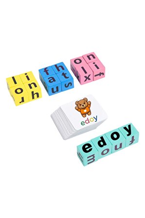 EDOY Montessori Eğitici Oyuncaklar - Türkçe Bulmaca Oyunu 16 Küp 40 Türkçe Kart Ve Zil Eğitici Oyuncak