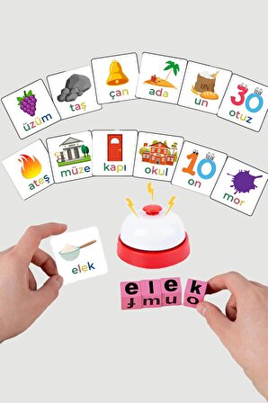 EDOY Montessori Eğitici Oyuncaklar - Türkçe Bulmaca Oyunu 16 Küp 40 Türkçe Kart Ve Zil Eğitici Oyuncak
