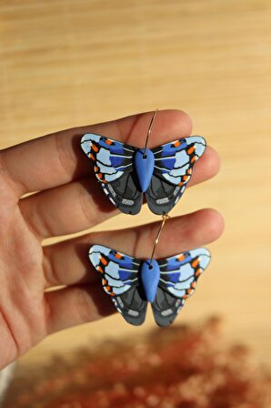 Polimer Kil El Yapımı Kelebek Küpe Mavi Kelebek
