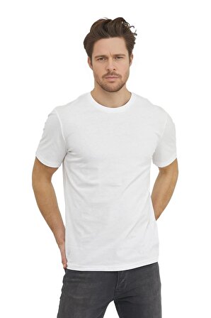 Erkek Slim Fit Dar Kalıp %100 Pamuk Bisiklet Yaka T-shirt Beyaz Edw039