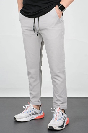 Erkek Slim Fit Beli Lastikli Double Paça Jogger Pantolon Gri Edw073