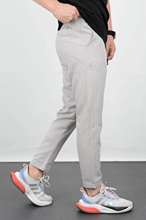 Erkek Slim Fit Beli Lastikli Double Paça Jogger Pantolon Gri Edw073