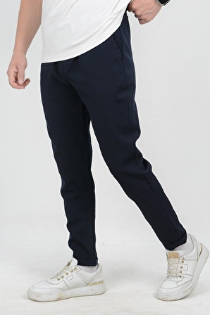 Erkek Slim Fit Beli Lastikli Double Paça Jogger Pantolon Lacivert Edw073