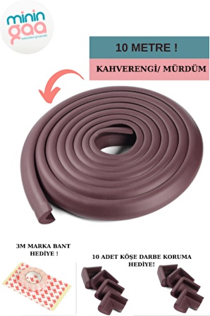 3M Bant Hediye 10 Metre + 10 Adet Mürdüm Renk Köşe Koruyucu  Esnek Ve Yumuşak Kauçuk Kenar Koruyucu