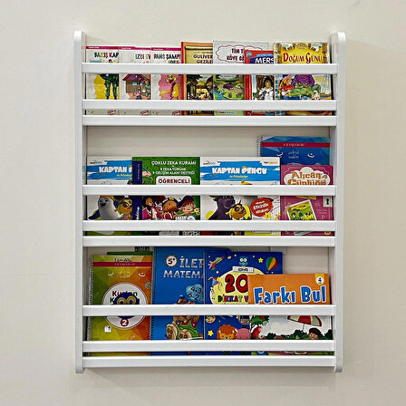 Montessori Kitaplık Çocuk Odası Eğitici Kitaplık 3 Raflı Beyaz Renk Kitaplık