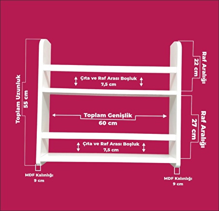 Emdief Home Carmen 2 Raflı Montessori Kitaplık – Çocuk Odası Kitaplığı