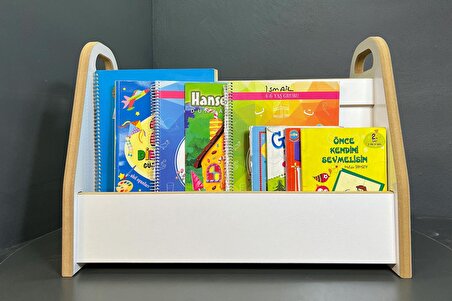 Emdief Home Melis Serisi 2 Raflı Montessori Kitaplık, İki Taraflı Sandık Kitaplık, Çocuklar İçin Kitaplık