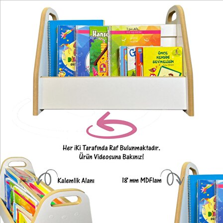 Emdief Home Melis Serisi 2 Raflı Montessori Kitaplık, İki Taraflı Sandık Kitaplık, Çocuklar İçin Kitaplık
