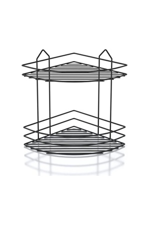 Siyah Paslanmaz 2 Katlı Köşe Banyo Şampuanlık Süngerlik Duş Rafı EK02