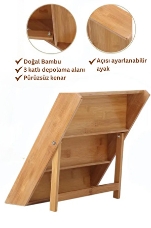 Bambu 3 Katlı Katlanır Ayaklı Baharatlık Standı Çekmece İçi Baharatlık Standı, Bambu Organizer