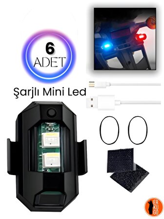6 Adet Şarjlı Mini Led Işık/motor Çakar Led/drone Işığı/anti Çarpışma Uyarı Işığı