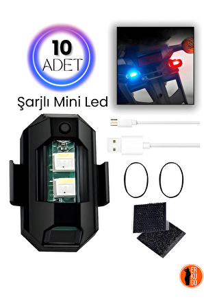 10 Adet Şarjlı Mini Led Işık/motor Çakar Led/drone Işığı/anti Çarpışma Uyarı Işığı