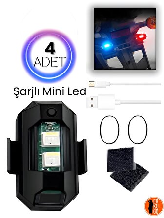 4 Adet Şarjlı Mini Led Işık/motor Çakar Led/drone Işığı/anti Çarpışma Uyarı Işığı