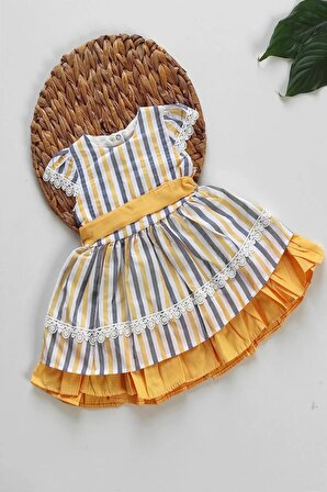 Kız Bebek Kız Çocuk Yazlık Elbise Kısa Kollu Astarlı Bebek Takım bebek giyim ELBCZG