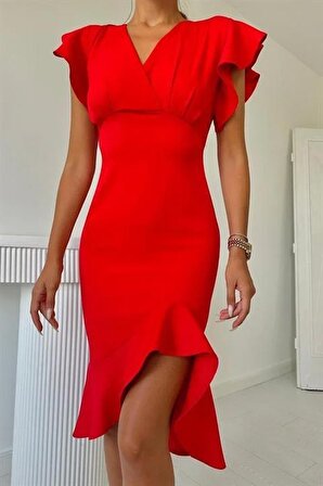 Volanlı Elbise - Kırmızı