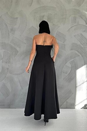 Straplez Midi Elbise - Siyah