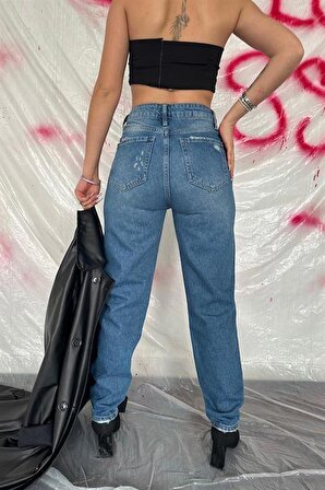 Lazer Kesim Jeans Pantolon - Mavi