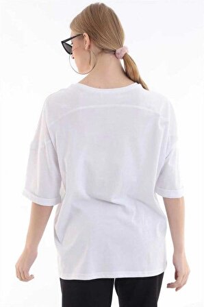 Baskılı Casual T-Shirt - Beyaz