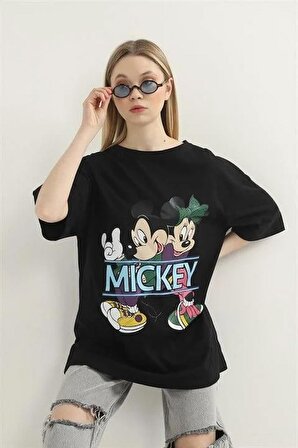 Mickey Mouse Baskılı T-Shirt - Siyah