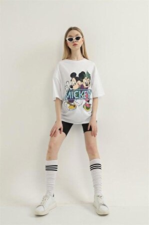 Mickey Mouse Baskılı T-Shirt - Beyaz