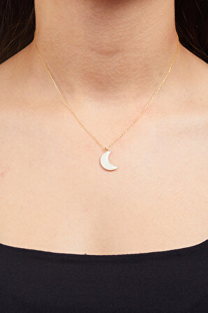 Kadın Gece Parlayan Ay Model 925 Ayar Gümüş Kolye