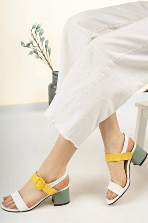 Ellie Kadın Sarı Günlük Ortopedik Topuklu Sandalet Ellie-1555